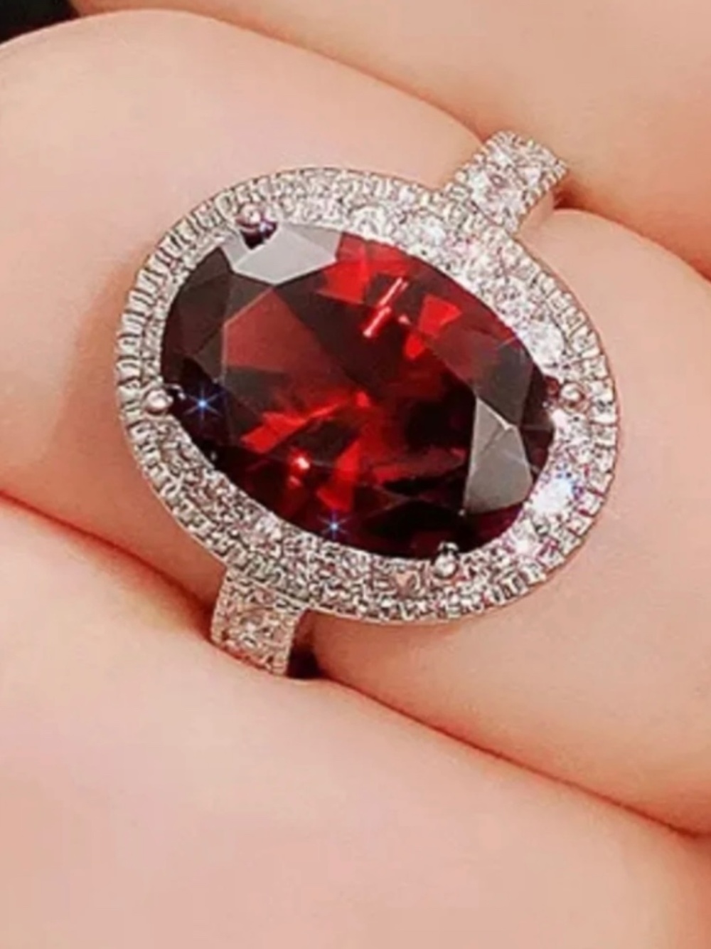 Garnet and White Topaz Statement Ring Size 9